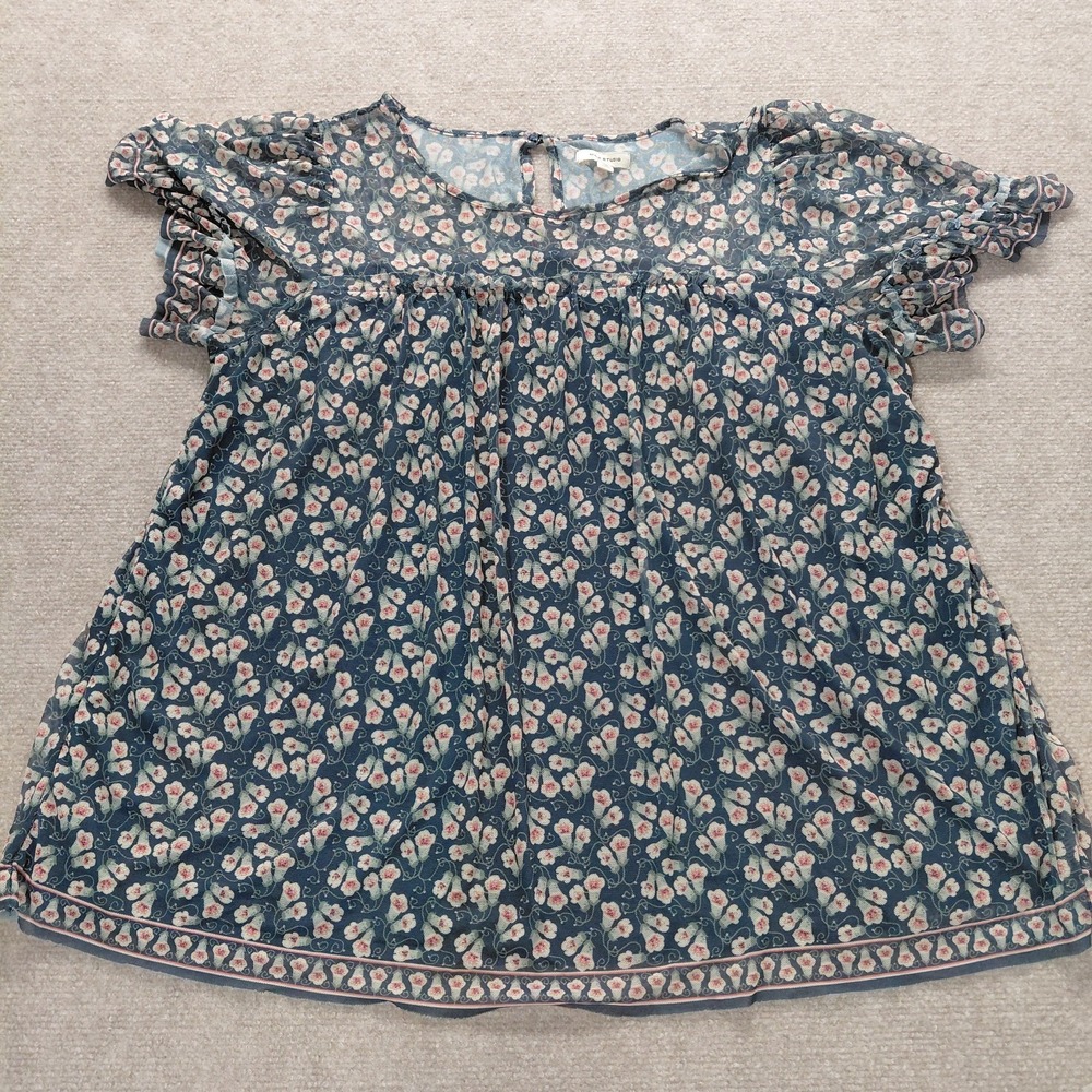 Max Studio Womens Peasant Top 1X Boho Short Sleeve Floral Cottage Lined Sheer - Picture 9 of 12